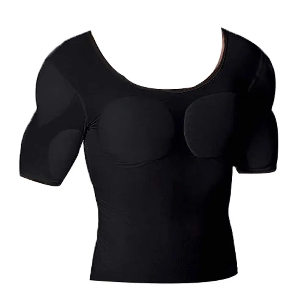 Ypnrd Fake Muscle Suit Shirt Men's Long Sleeve T-Shirt with Detachable Pad, Black XL | Invisible Simulation for Enhanced Physique - main product image