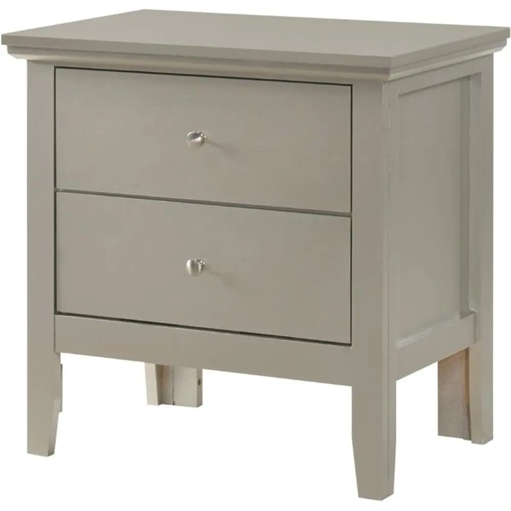 Glory Furniture Primo 2 Drawer Nightstand in Silver Champagne | Fully Assembled Bedroom Table with Dovetailed Drawers (24" H x 24" W x 16" D) - main product image