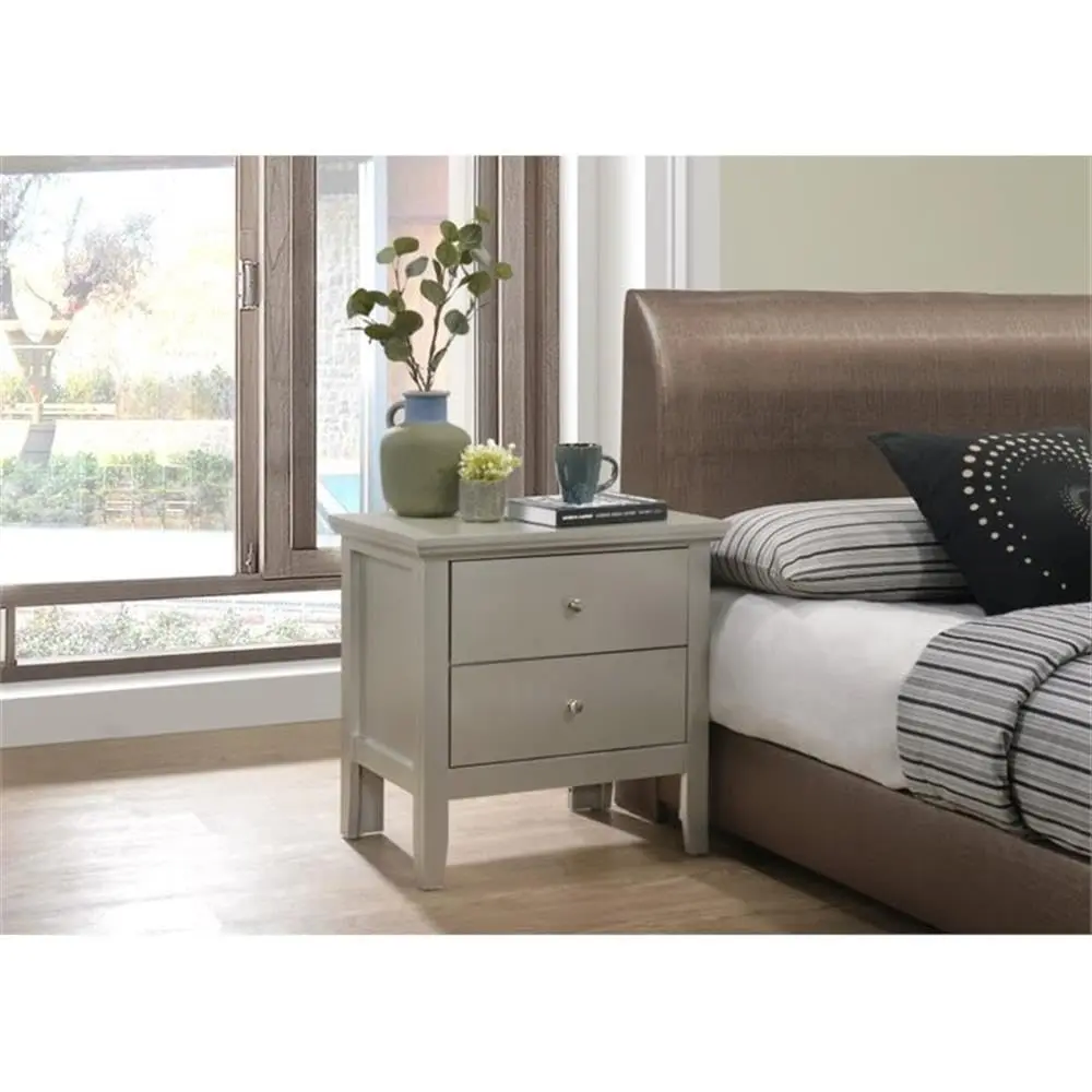 Glory Furniture Primo 2 Drawer Nightstand in Silver Champagne | Fully Assembled Bedroom Table with Dovetailed Drawers (24" H x 24" W x 16" D) - view 2