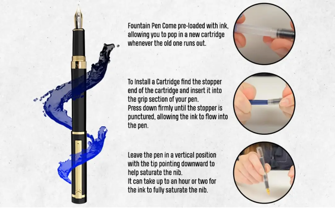 Dryden Designs Fountain Pen Fine Nib | Elegant Writing with 0.5mm Fine Nib, Includes 24 Ink Cartridges - view 4