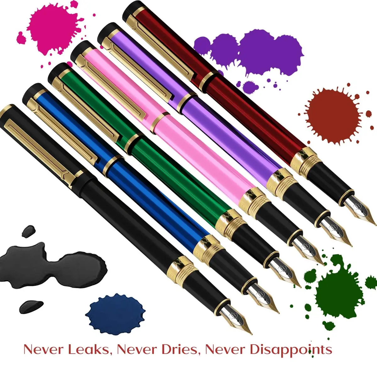 Dryden Designs Fine Nib Fountain Pen - Black - 0.5mm Line Size | Smooth Elegant Writing with 24 Ink Cartridges - view 6