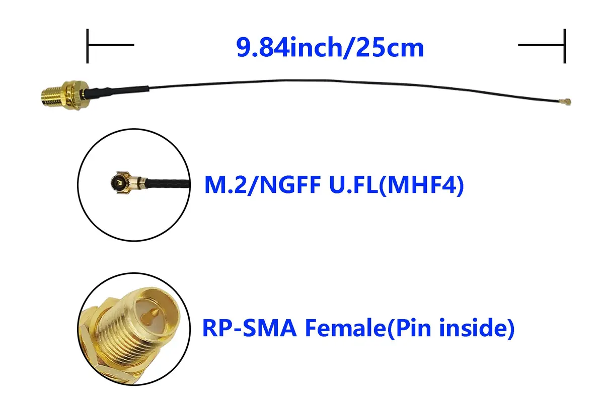 Tenmory WiFi Antenna Dual-Band 8dBi RP-SMA Male MHF4 Cable Kit for M.2 NGFF Card (2 Pcs) - view 3