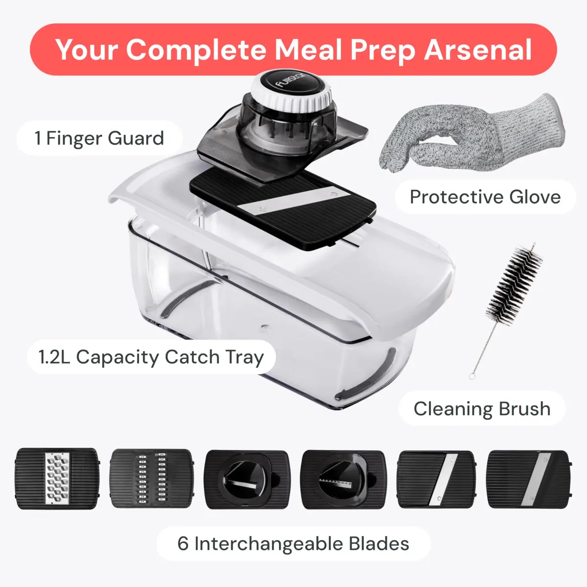 Fullstar 6-in-1 Mandoline Slicer & Grater Set (White) | 6 Interchangeable Blades for Slicing, Grating, Spiralizing - view 8