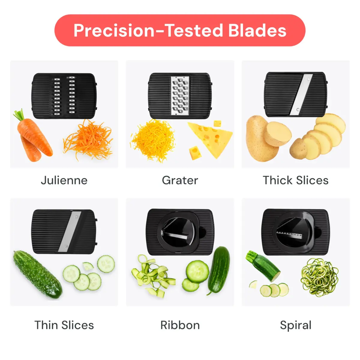 Fullstar 6-in-1 Mandoline Slicer & Grater Set (White) | 6 Interchangeable Blades for Slicing, Grating, Spiralizing - view 4