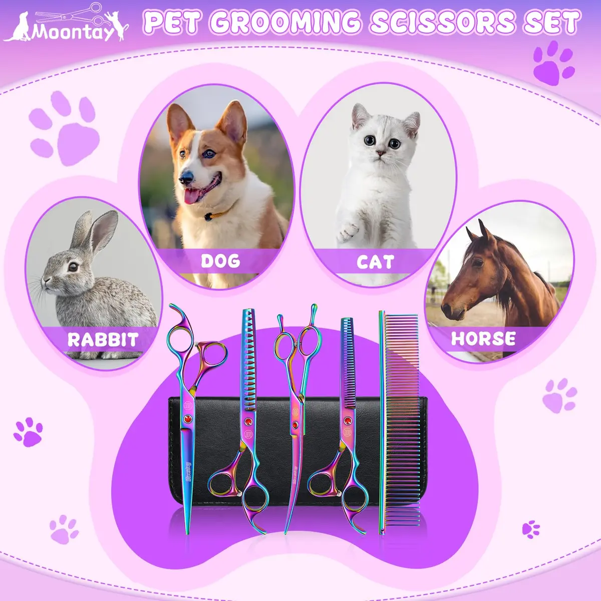 Moontay Dog Grooming Scissors Set, 7 Inch/8 Inch | Professional Shears for Pet Grooming - view 7