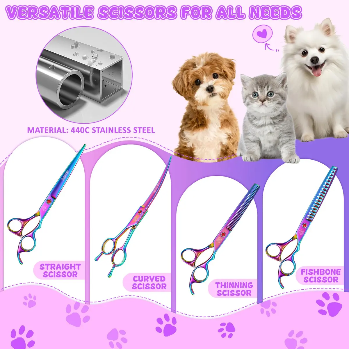 Moontay Dog Grooming Scissors Set, 7 Inch/8 Inch | Professional Shears for Pet Grooming - view 3