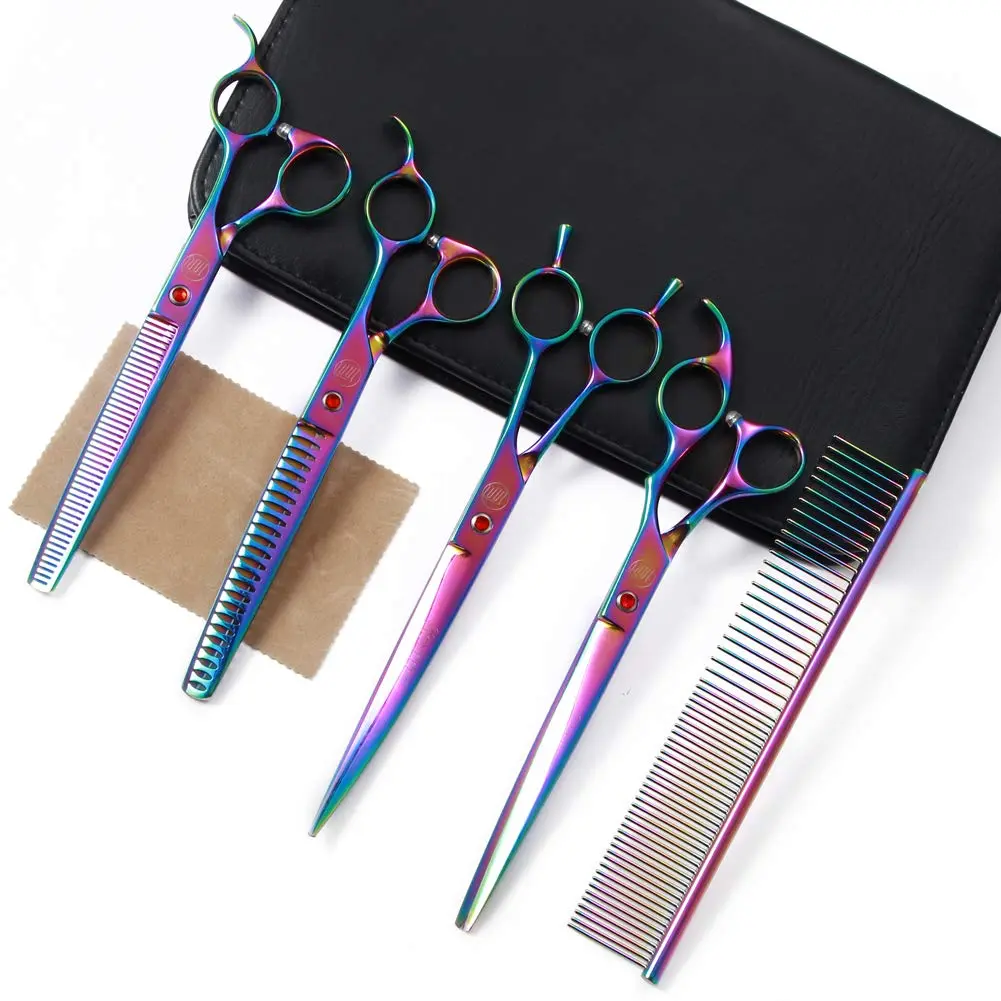 Moontay 8" Professional Dog Grooming Scissors Set of 5 with Pet Comb & Bag | Sharp, Ergonomic & Hand Forged - main product image
