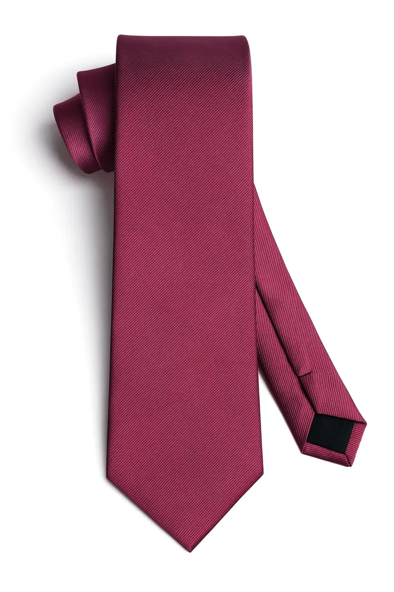 HISDERN Mens Burgundy Ties & Pocket Square Set | Classic Satin Silk Formal Neckwear (3.35 inch x 59 inch) - view 6