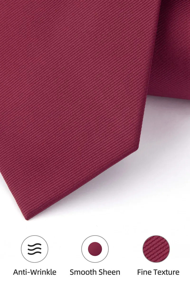 HISDERN Mens Burgundy Ties & Pocket Square Set | Classic Satin Silk Formal Neckwear (3.35 inch x 59 inch) - view 4