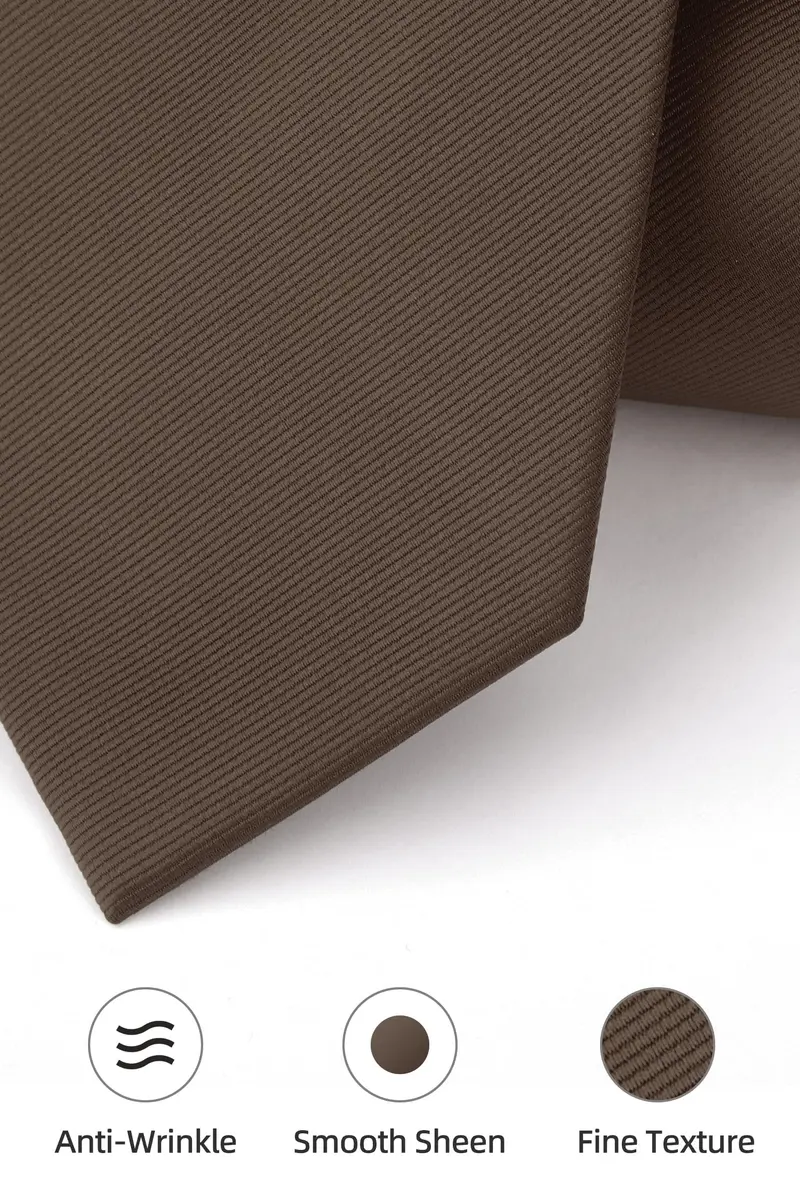HISDERN Mens Ties Brown Ties for Men Chocolate Necktie with Pocket Square Set Formal Satin Silk Solid Dark Tie Handkerchief Classic Wedding Plain Neck Tie Set | Elegant, Durable, Perfect for Special Occasions - view 4