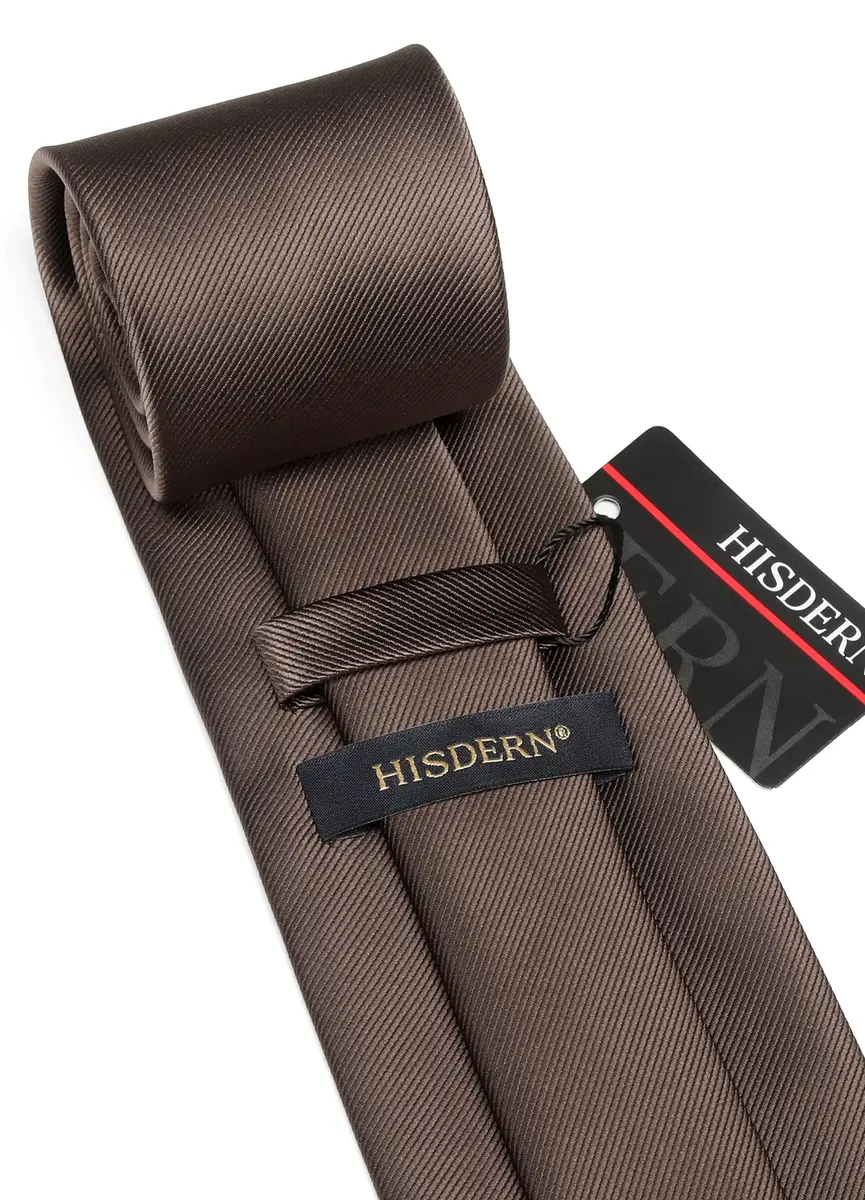 HISDERN Mens Ties Brown Ties for Men Chocolate Necktie with Pocket Square Set Formal Satin Silk Solid Dark Tie Handkerchief Classic Wedding Plain Neck Tie Set | Elegant, Durable, Perfect for Special Occasions - view 8