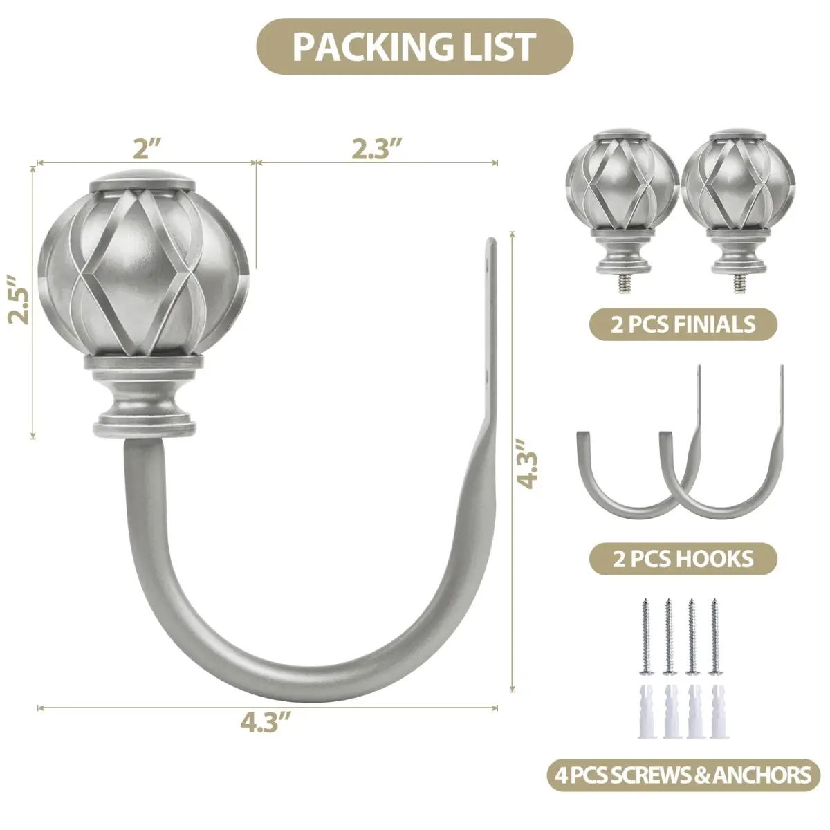 KAMANINA Decorative Curtain Drapery Holdbacks Wall Mounted Antique Silver 2 Pack | Elegant Vintage Design for Home Decor - view 6