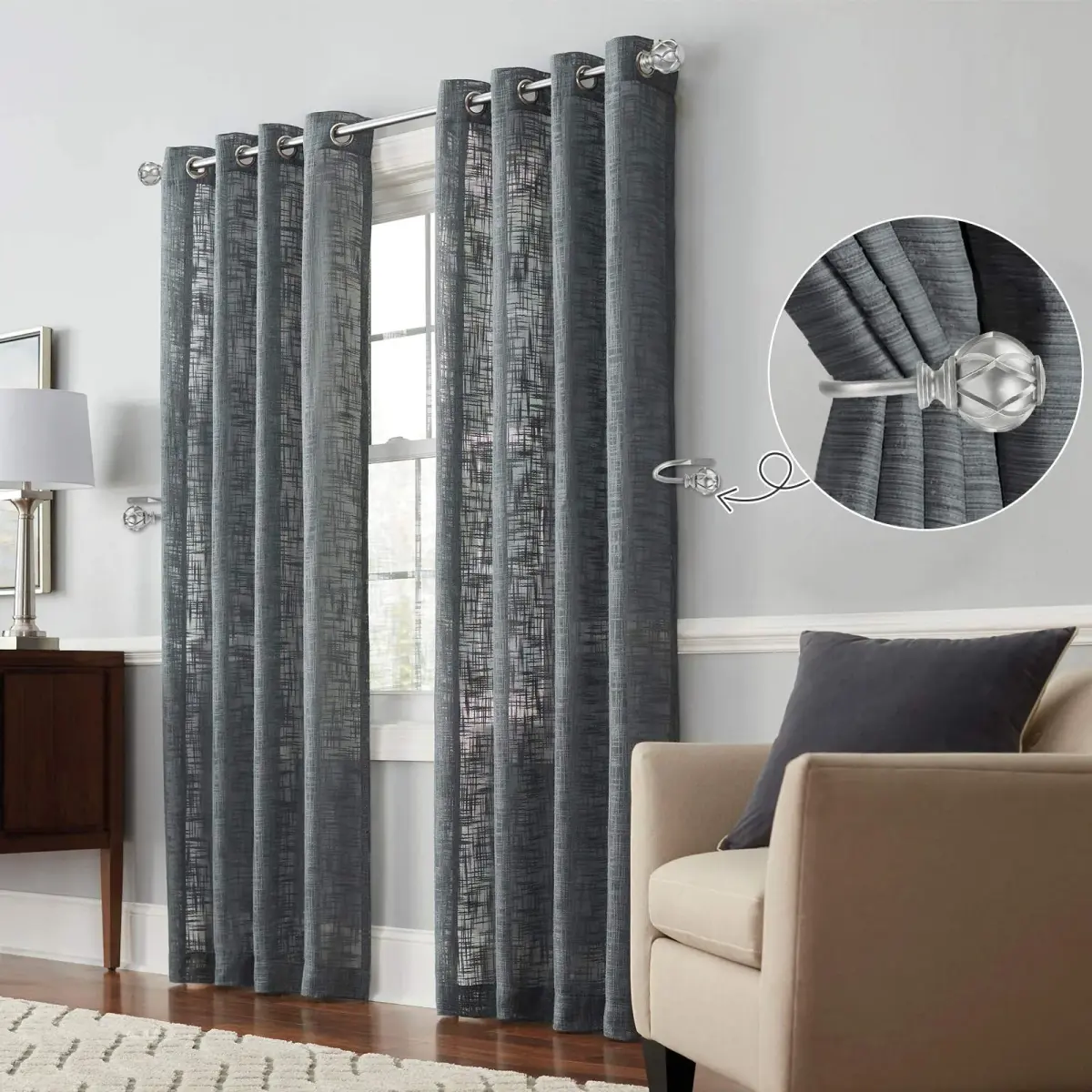 KAMANINA Decorative Curtain Drapery Holdbacks Wall Mounted Antique Silver 2 Pack | Elegant Vintage Design for Home Decor - view 2