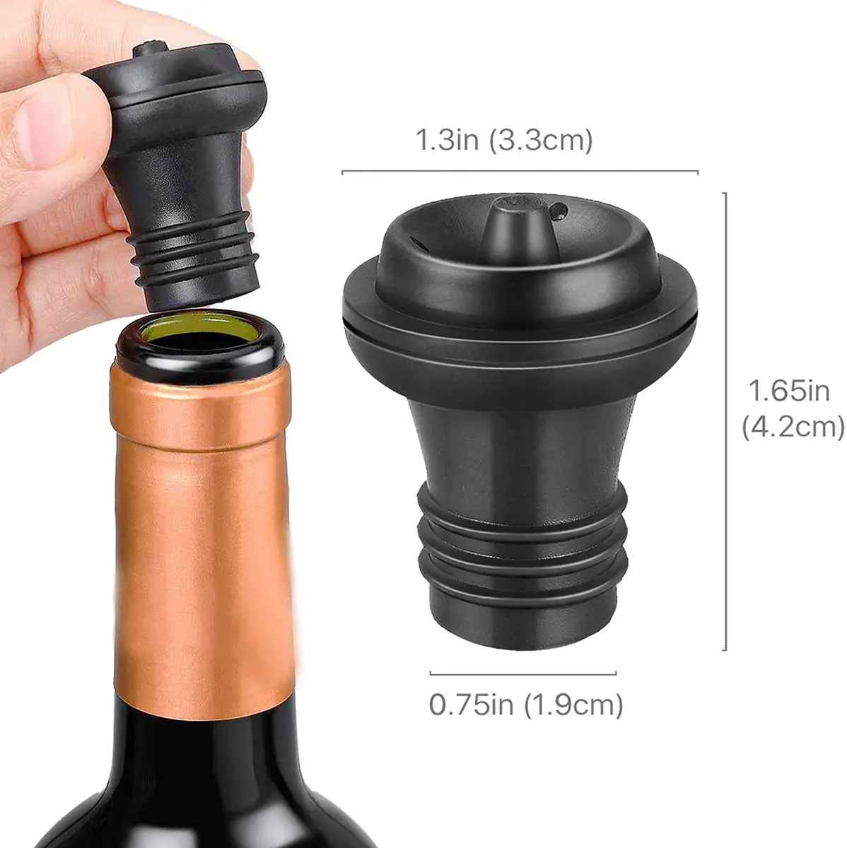 Ergonflow Vacuum Wine Stoppers - Set of 6 Rubber Stoppers for Wine Preservation (1.9cm x 4.3cm x 1.9cm) - view 2