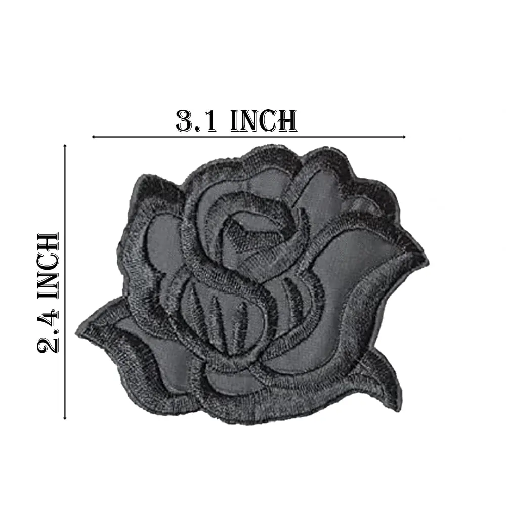 U-Sky Gothic Floral Embroidered Patch 3.1"x2.4" Pack of 3 | Elegant Dark Rose Design for DIY Fashion - view 2
