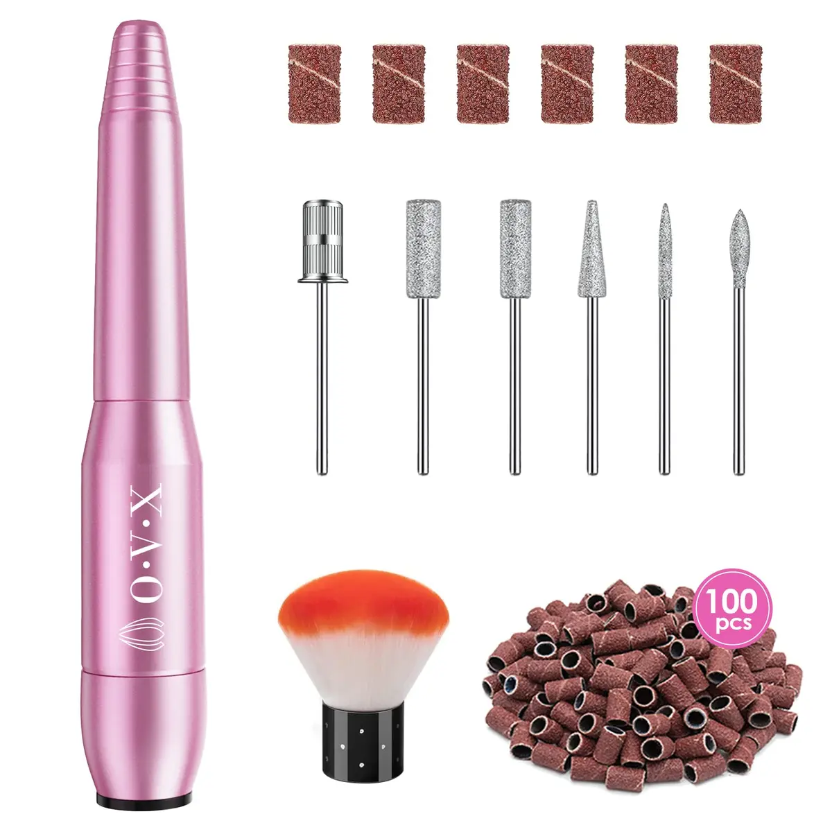 OVX Portable Electric Nail Drill File Machine with Acrylic Nail Kit Set | 116 Piece Pink Nail Care Tool - main product image