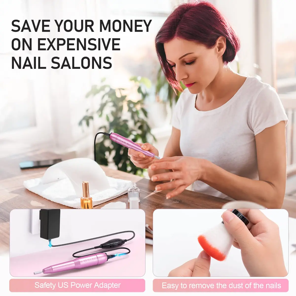 OVX Portable Electric Nail Drill File Machine with Acrylic Nail Kit Set | 116 Piece Pink Nail Care Tool - view 7
