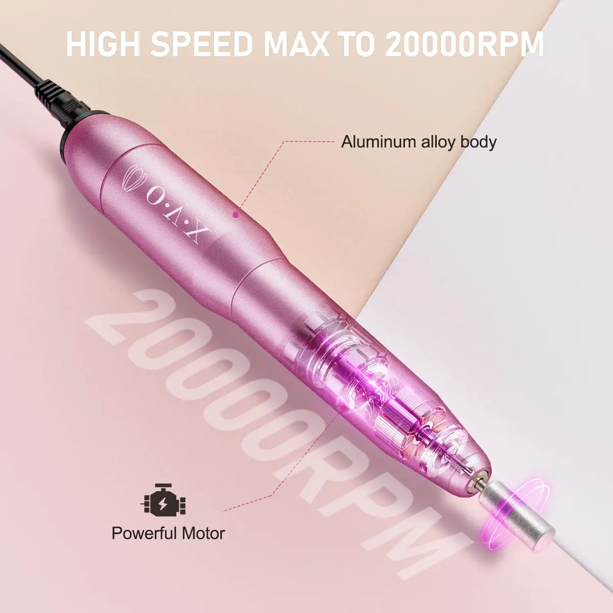 OVX Portable Electric Nail Drill File Machine with Acrylic Nail Kit Set | 116 Piece Pink Nail Care Tool - view 2