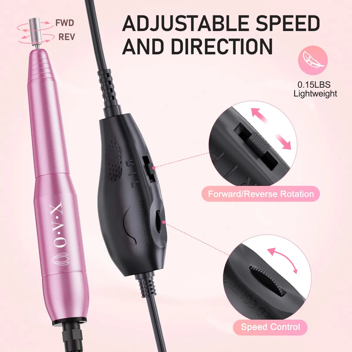 OVX Portable Electric Nail Drill File Machine with Acrylic Nail Kit Set | 116 Piece Pink Nail Care Tool - view 3