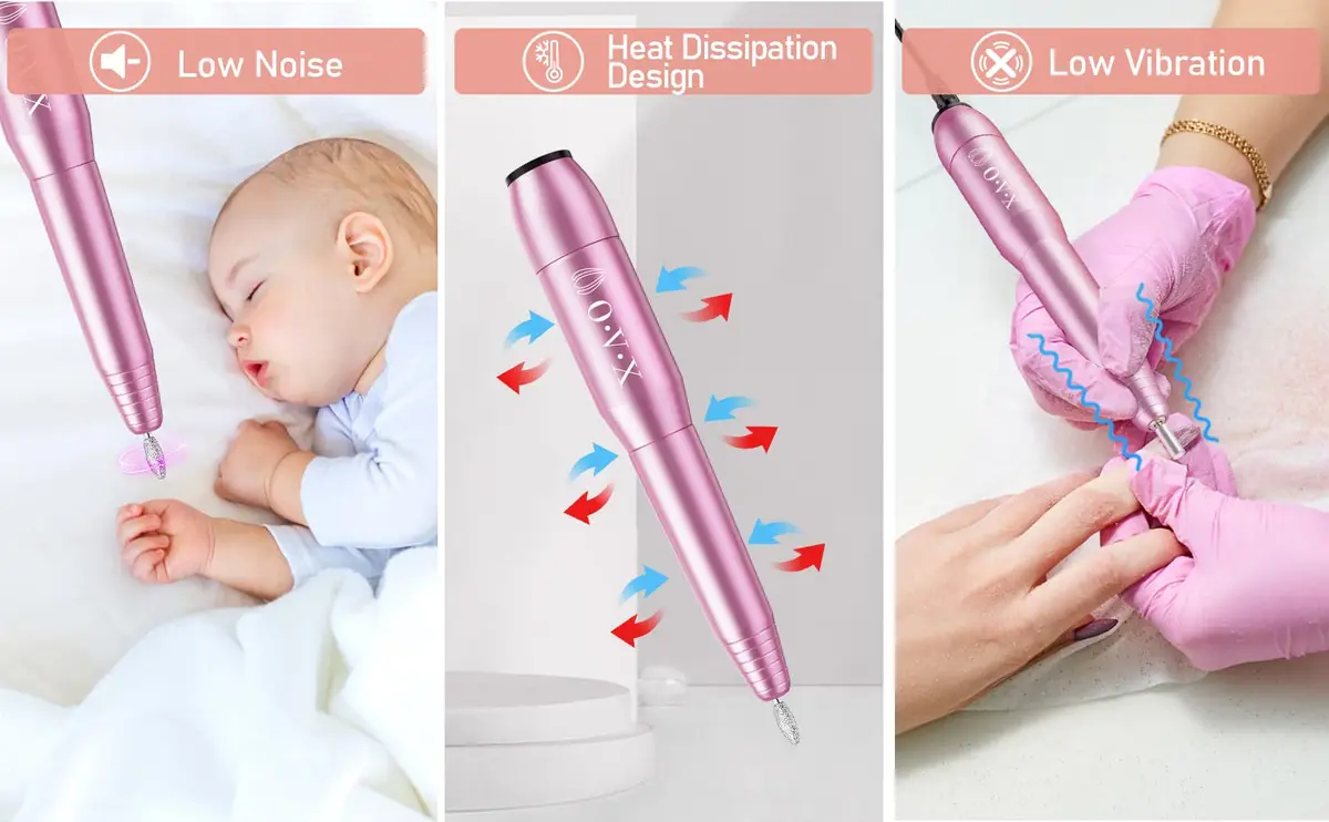 OVX Portable Electric Nail Drill File Machine with Acrylic Nail Kit Set | 116 Piece Pink Nail Care Tool - view 4