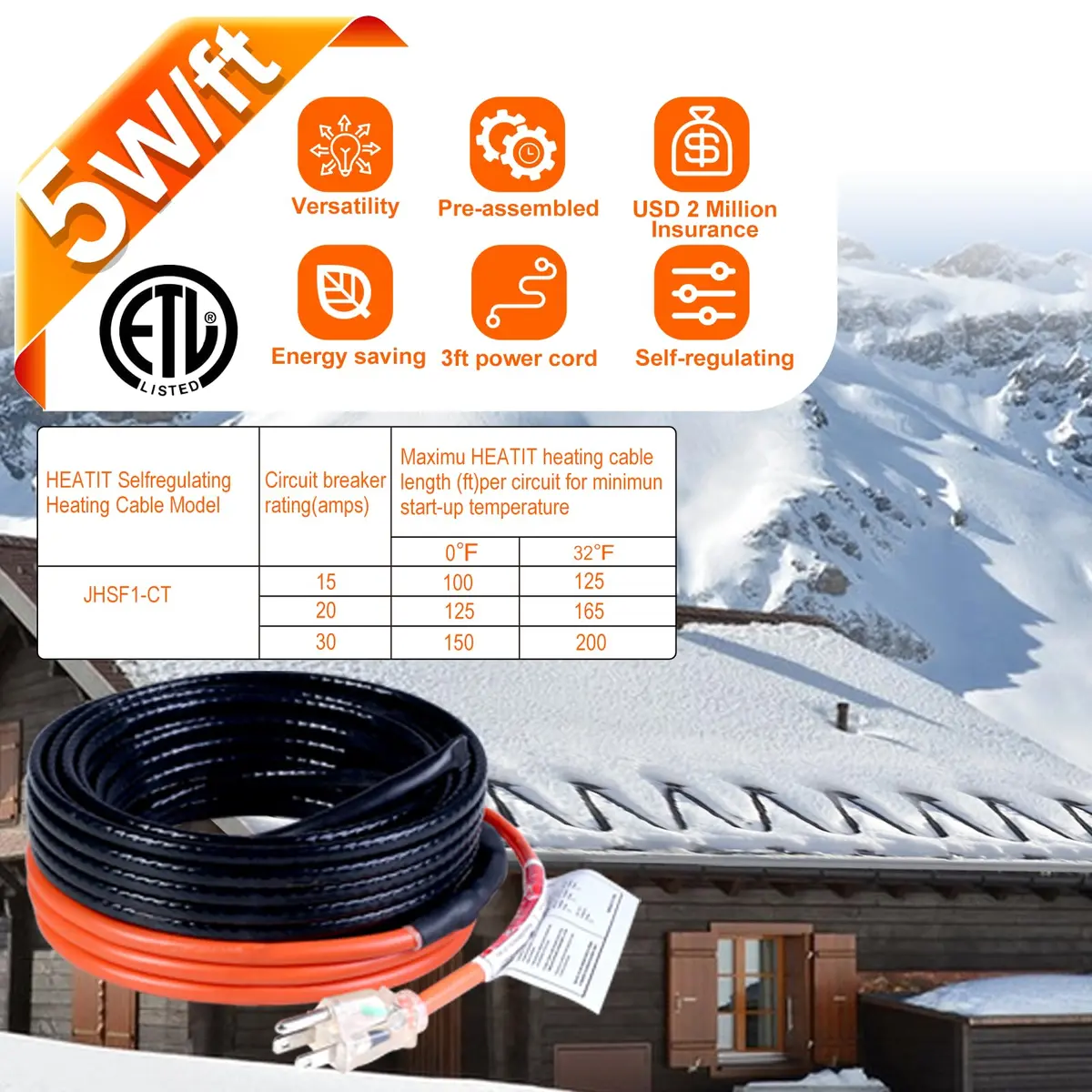 HEATIT JHSF1-CT 18FT Self-Regulating Heating Cable | Waterproof, 120V, Underwater Use - view 7