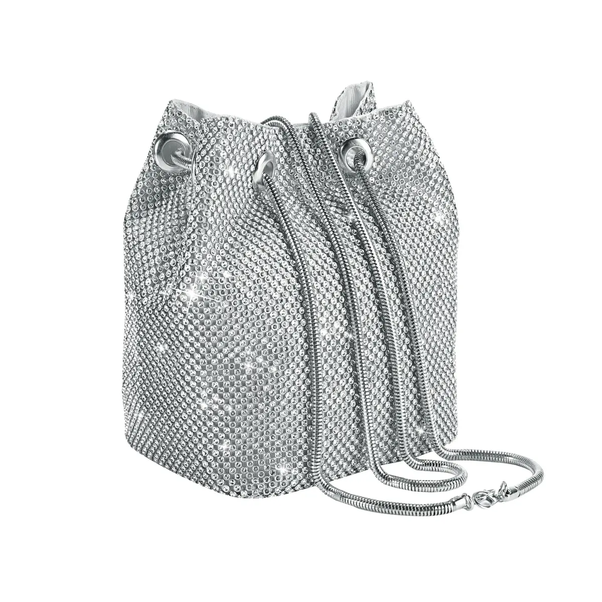 JIAN YA NA Full Rhinestones Bucket Bag for Women 15x11x16cm | Evening Bag with Long Chain for Wedding & Party - main product image