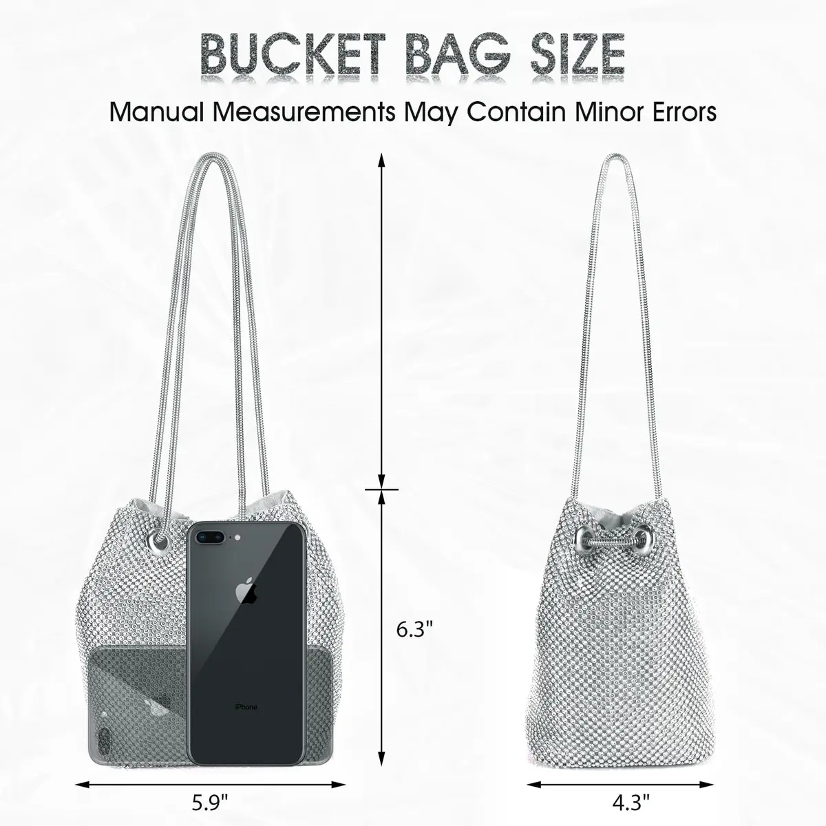 JIAN YA NA Full Rhinestones Bucket Bag for Women 15x11x16cm | Evening Bag with Long Chain for Wedding & Party - view 5