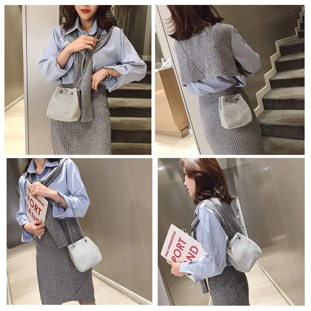 JIAN YA NA Full Rhinestones Bucket Bag for Women 15x11x16cm | Evening Bag with Long Chain for Wedding & Party - view 7
