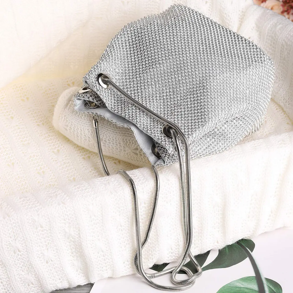 JIAN YA NA Full Rhinestones Bucket Bag for Women 15x11x16cm | Evening Bag with Long Chain for Wedding & Party - view 8