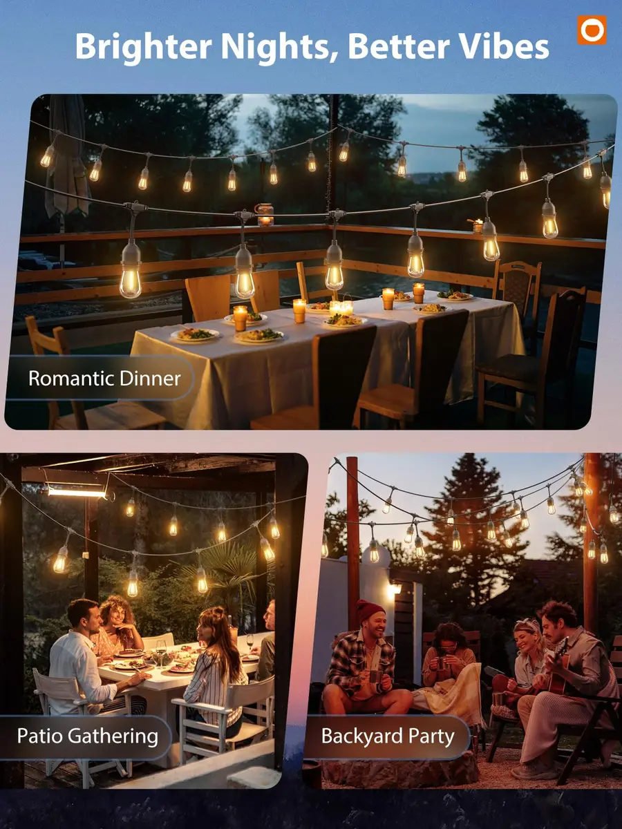 addlon LED Outdoor String Lights 48FT Vintage Weatherproof ETL | 15 Shatterproof Edison Bulbs | All Seasons - view 7