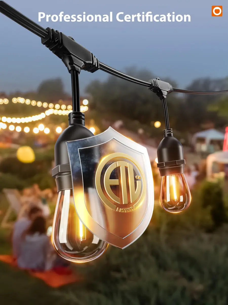 addlon LED Outdoor String Lights 48FT Vintage Weatherproof ETL | 15 Shatterproof Edison Bulbs | All Seasons - view 3
