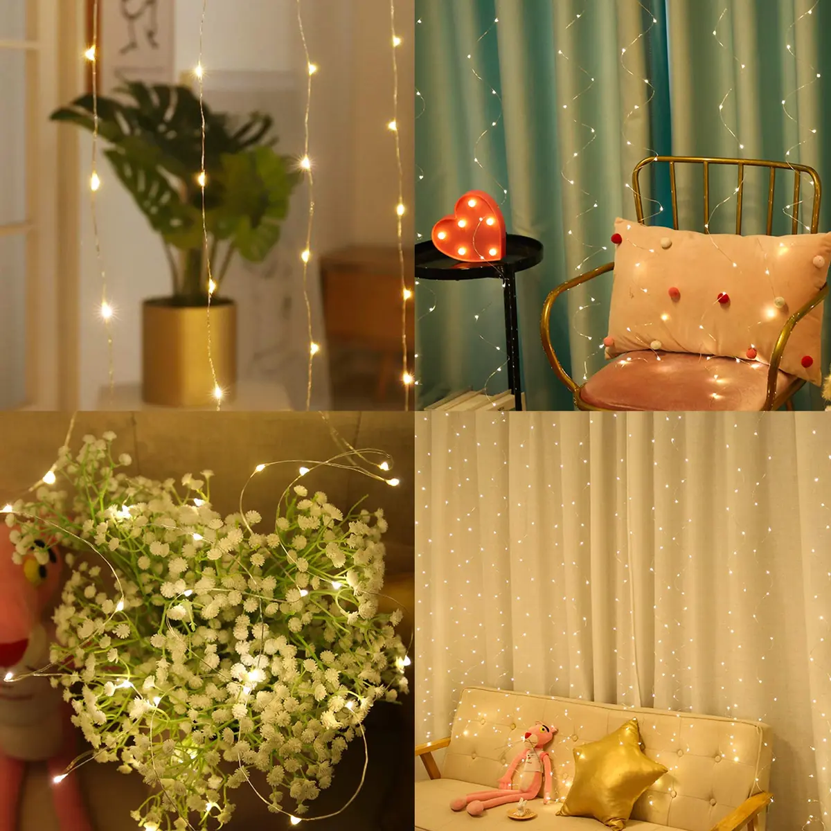 HOME LIGHTING Window Curtain String Lights, 300 LED, 8 Modes | USB Powered, Warm White, Indoor & Outdoor - view 5