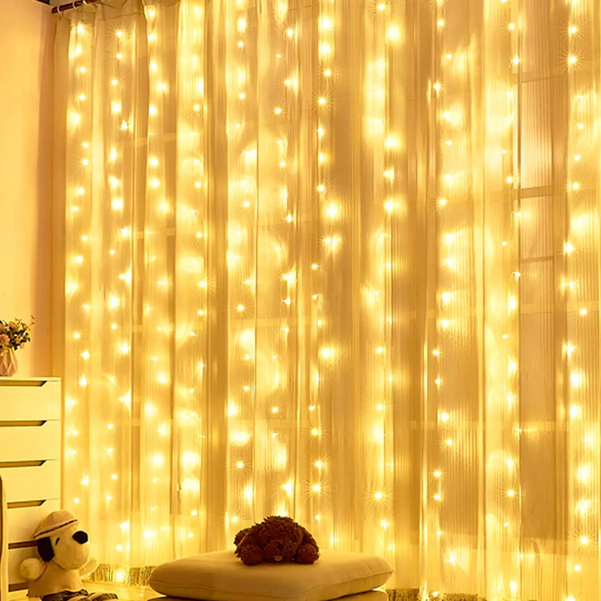 HOME LIGHTING Window Curtain String Lights, 300 LED, 8 Modes | USB Powered, Warm White, Indoor & Outdoor - view 7