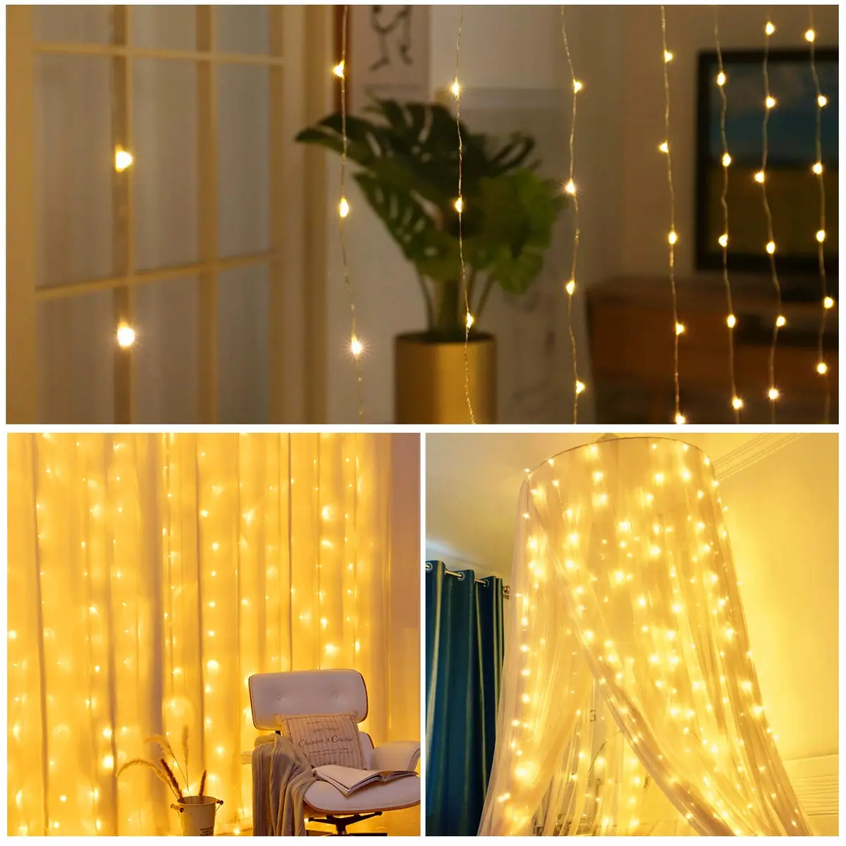 HOME LIGHTING Window Curtain String Lights, 300 LED, 8 Modes | USB Powered, Warm White, Indoor & Outdoor - view 3