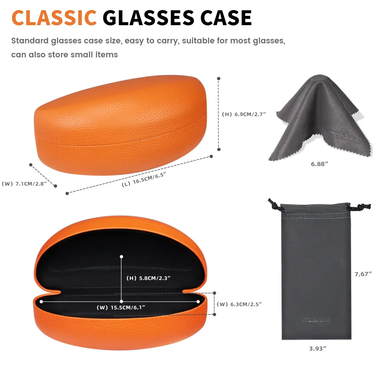 molshine Hard Shell Sunglasses Case, Classic Eyeglass Case for Men & Women, Orange | 16.5 cm (6.5") - view 3