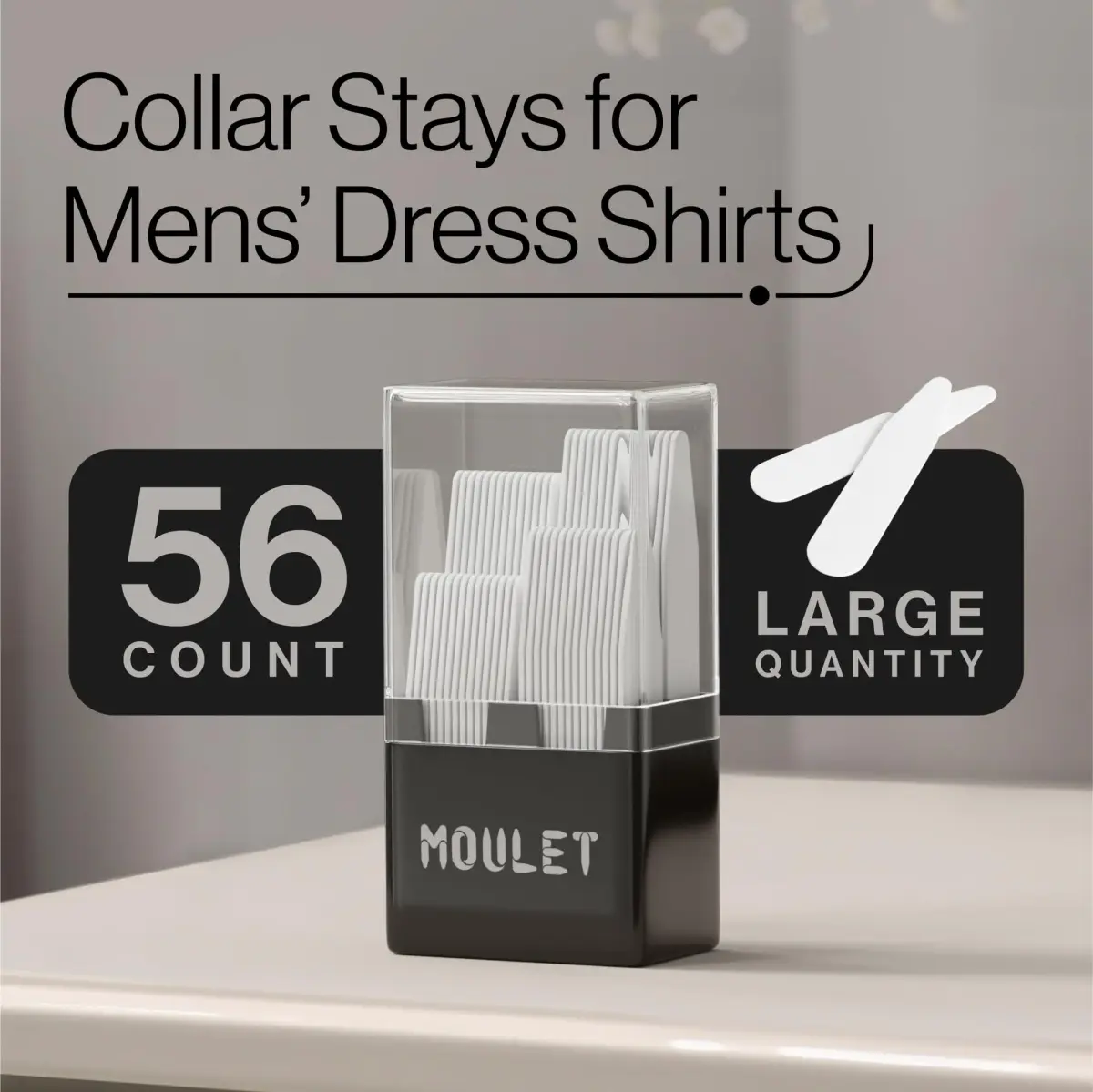Moulet Plastic Collar Stays for Men's Dress Shirts – 56 Count, 4 Sizes | Keep Collars Sharp All Day - view 2
