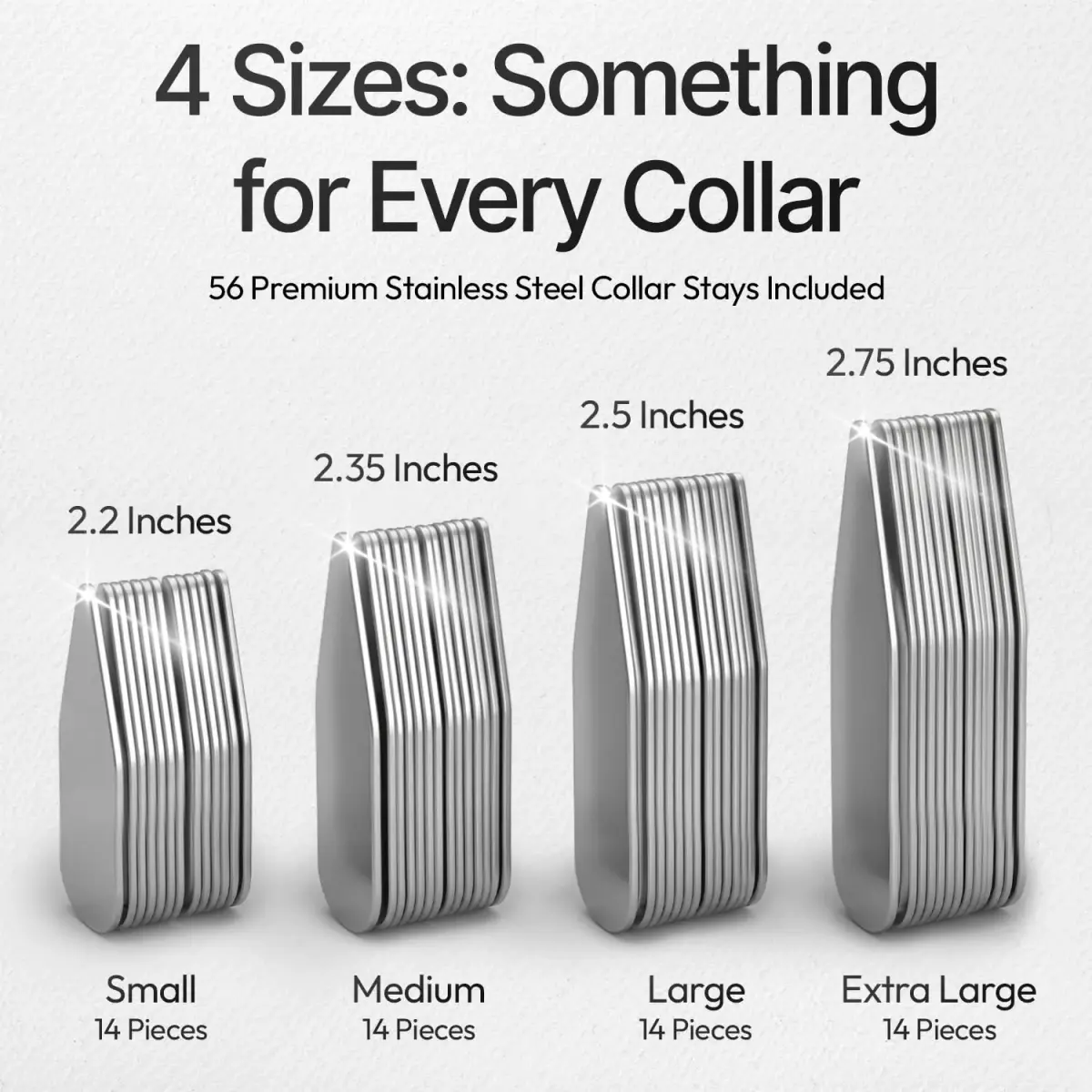 Moulet Metal Collar Stays for Men's Dress Shirts – 56 Premium Stainless Steel Inserts in 4 Sizes - view 2