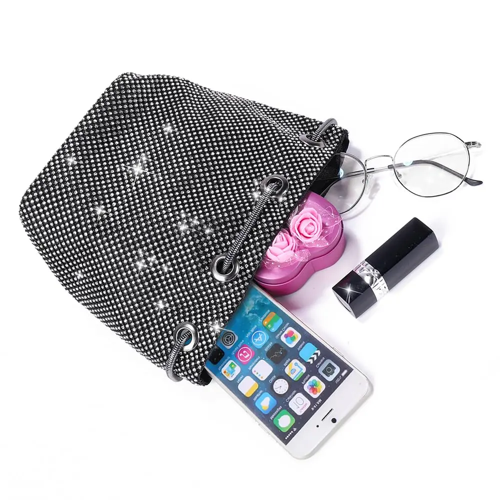 JIAN YA NA Full Rhinestones Bucket Bag for Women 15x11x16cm | Evening Bag with Long Chain for Wedding Party - view 5