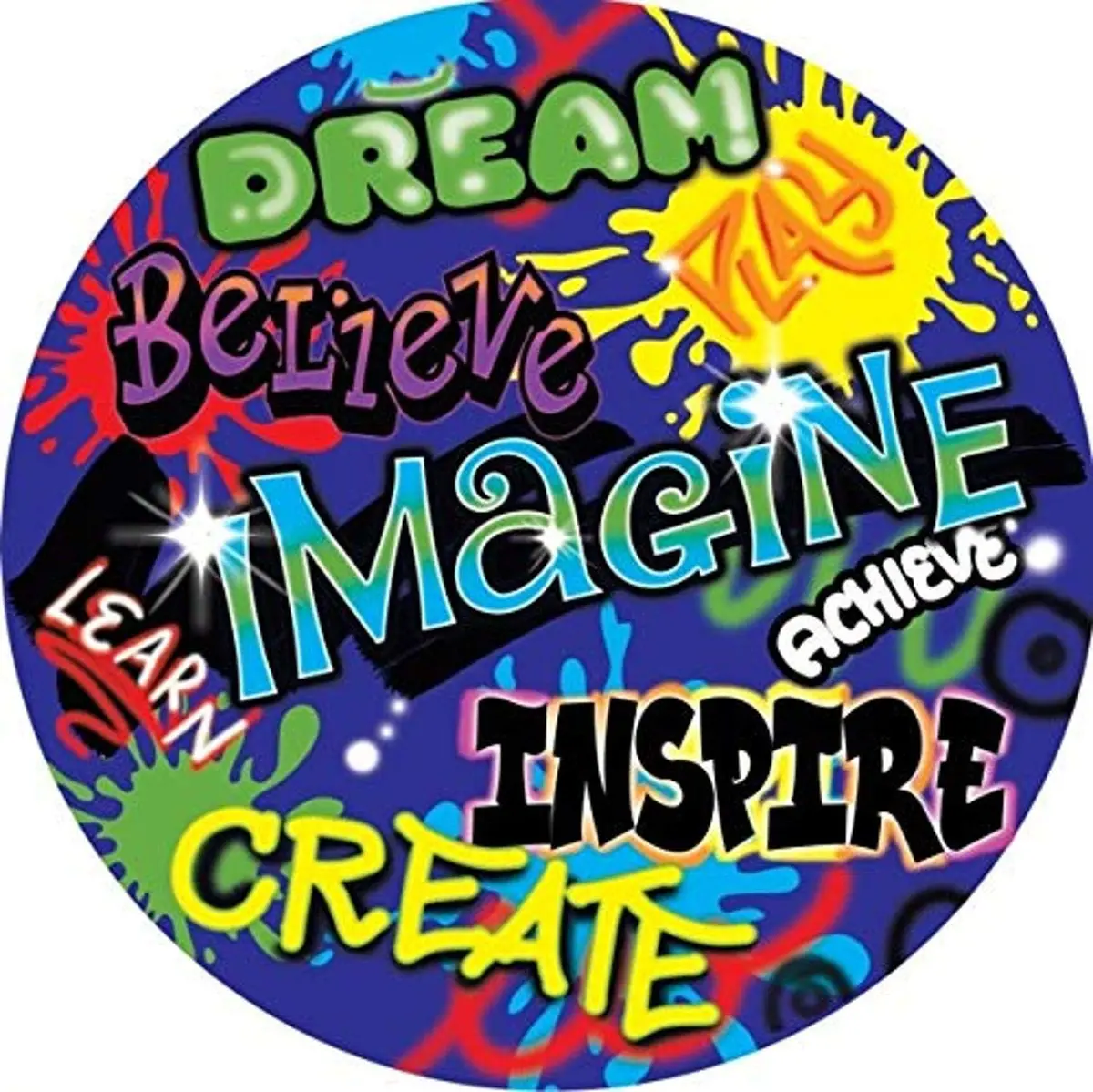 KIDCARPET.COM Inspiration Graffiti Circle Time Rug | Round Classroom Carpet for Preschool Group Activity Reading, 6' x 6' - main product image