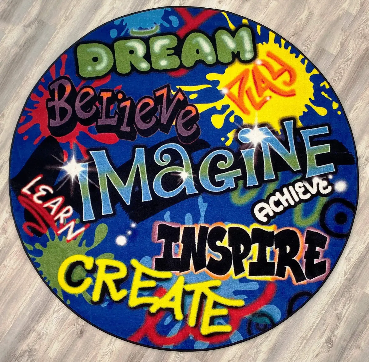 KIDCARPET.COM Inspiration Graffiti Circle Time Rug | Round Classroom Carpet for Preschool Group Activity Reading, 6' x 6' - view 2
