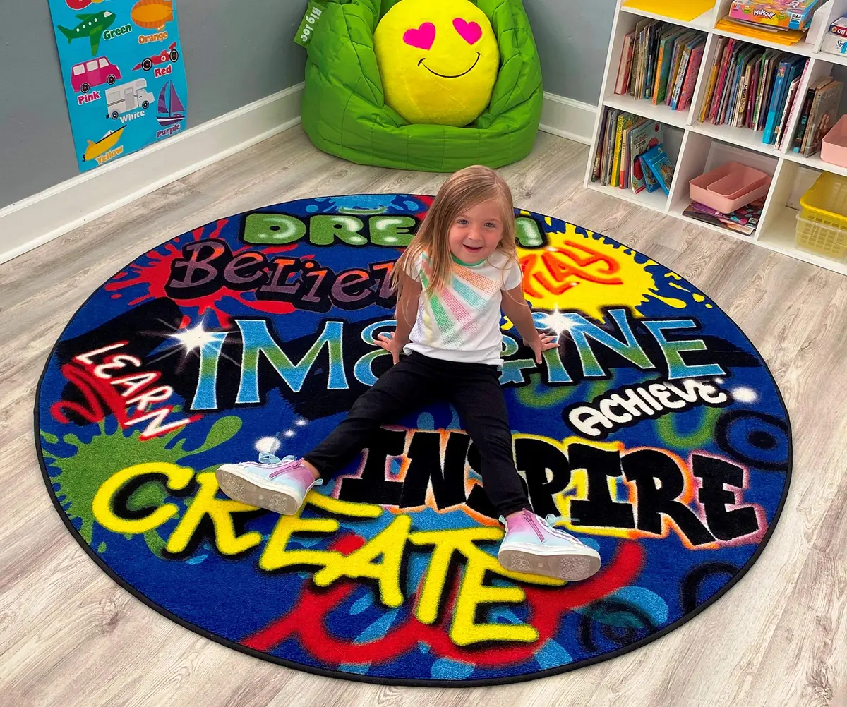 KIDCARPET.COM Inspiration Graffiti Circle Time Rug | Round Classroom Carpet for Preschool Group Activity Reading, 6' x 6' - view 3