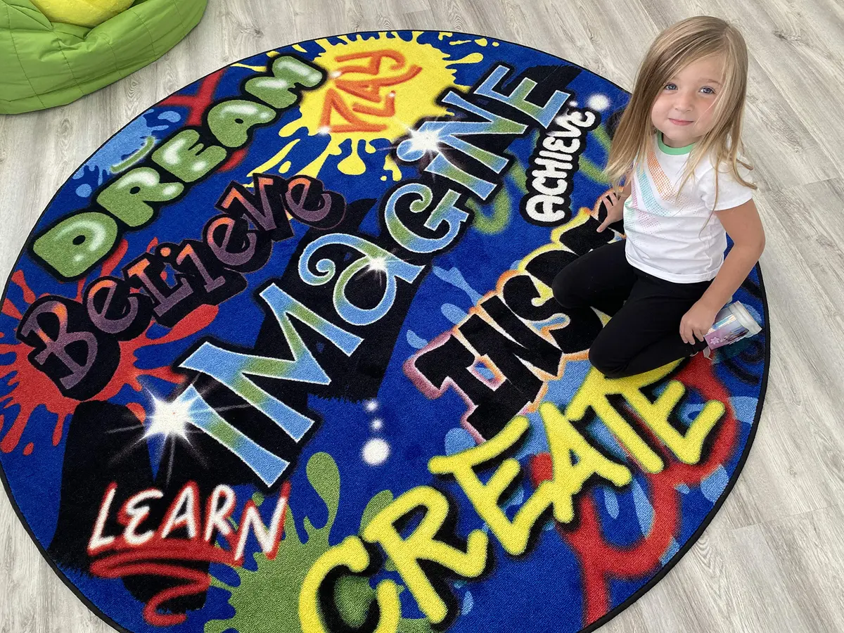 KIDCARPET.COM Inspiration Graffiti Circle Time Rug | Round Classroom Carpet for Preschool Group Activity Reading, 6' x 6' - view 4