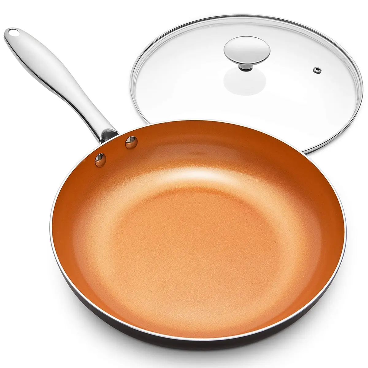 MICHELANGELO 10 Inch Copper Nonstick Frying Pan with Lid | Scratch-Resistant Ceramic Coating, Oven & Dishwasher Safe - main product image
