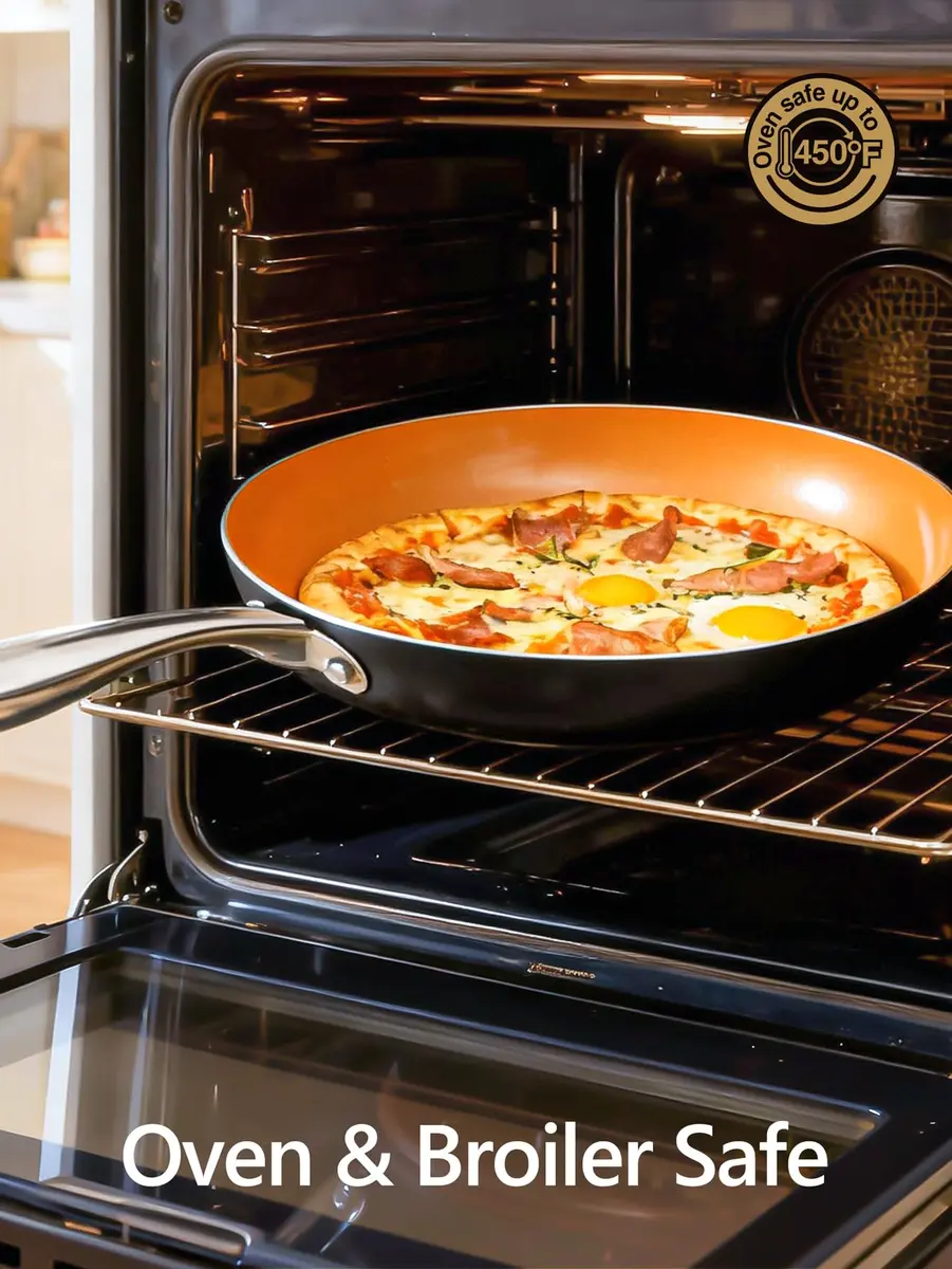 MICHELANGELO 10 Inch Copper Nonstick Frying Pan with Lid | Scratch-Resistant Ceramic Coating, Oven & Dishwasher Safe - view 7