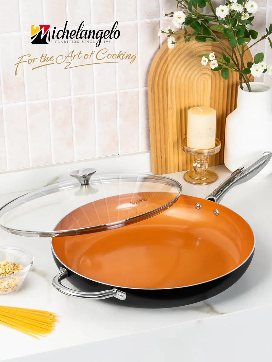 MICHELANGELO 10 Inch Copper Nonstick Frying Pan with Lid | Scratch-Resistant Ceramic Coating, Oven & Dishwasher Safe - view 8