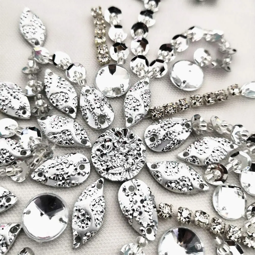 succi shan 17x38cm Sew on Sequin Rhinestones Belt Crystal Appliques for DIY Costume Dress | Floral Embroidered Patch - view 6