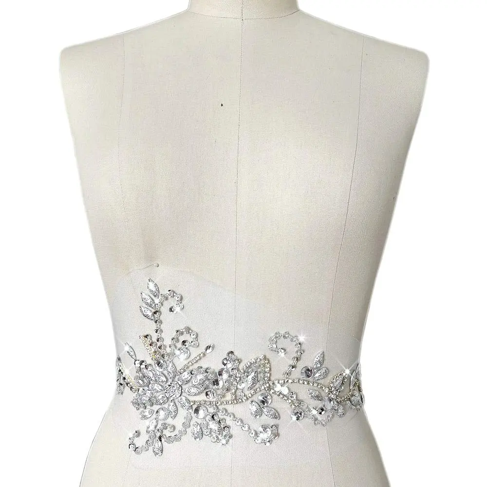succi shan 17x38cm Sew on Sequin Rhinestones Belt Crystal Appliques for DIY Costume Dress | Floral Embroidered Patch - view 2