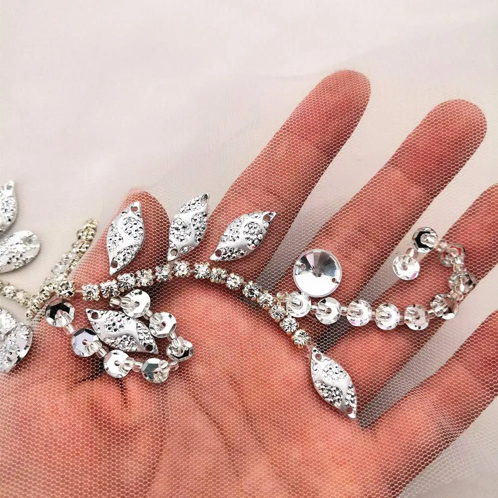 succi shan 17x38cm Sew on Sequin Rhinestones Belt Crystal Appliques for DIY Costume Dress | Floral Embroidered Patch - view 3