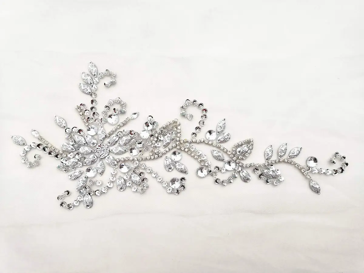 succi shan 17x38cm Sew on Sequin Rhinestones Belt Crystal Appliques for DIY Costume Dress | Floral Embroidered Patch - view 4