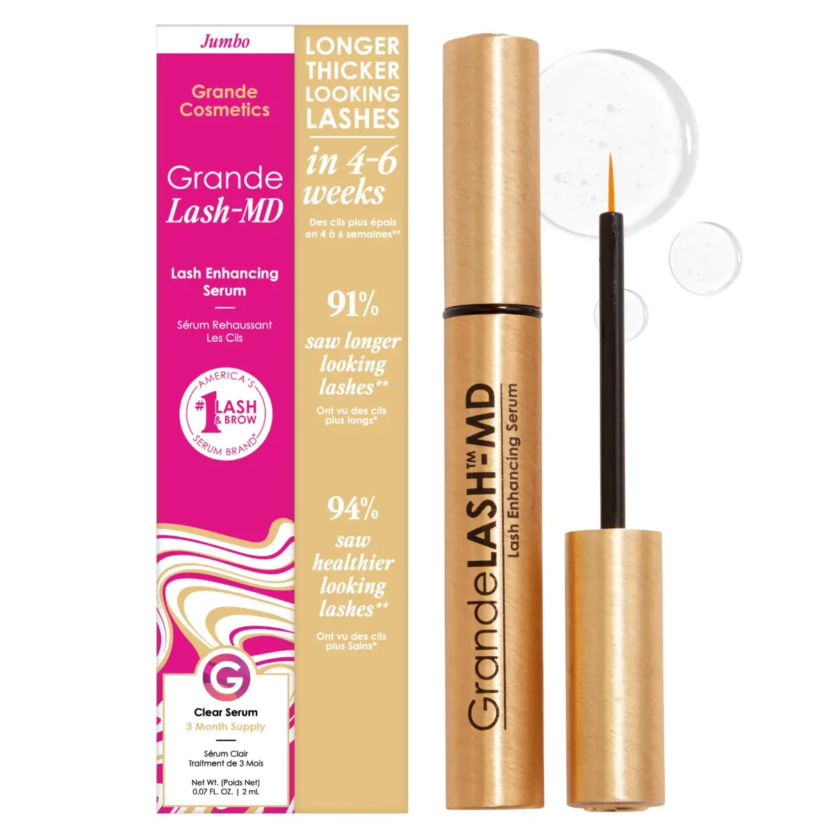 Grande Cosmetics GrandeLASH-MD Lash Enhancing Serum 4ml (0.135 Fl Oz) | Ophthalmologist Approved for Thicker, Longer Lashes - main product image